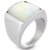 Mother of Pearl Stainless Steel Square Single Stone Ring