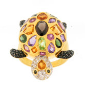 Vermeil Sterling Silver Multi Stone Turtle Ring