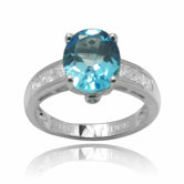925 Silver Oval Cut Genuine Gemstone and Cubic Zirconia Ring