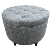 Round Cotton Button Tufted Ottoman