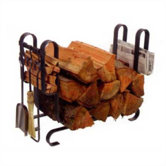 Large Modern 3 Piece Steel Fireplace Tool Set with Log Rack