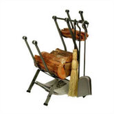 Front-Loading 3 Piece Steel Fireplace Tool Set with Log Rack