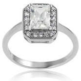 Sterling Silver Emerald Cut Cubic Zirconia Engagement Ring