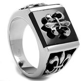 Men's Stainless Steel Onyx Fleur de Lis Ring