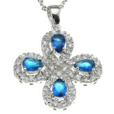 .925 Sterling Silver Pear Cut Sapphire Cross Pendant
