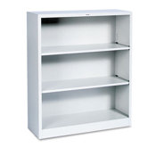 Metal Bookcase, 3 Shelves, 34-1/2w x 12-5/8d x 41h, Light Gray