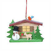 Cottage with Snowman and Deer Ornament