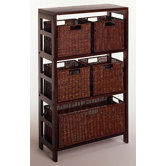 Espresso Wide 3 Section Storage Shelf with Baskets