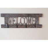 Wandgarderobe "Welcome" mit Schriftzug und 4 Metallhaken