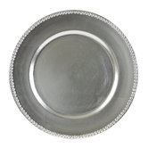 DO NOT SET LIVE!Lacquer 13" Silver Beaded Round Charger Plate