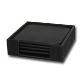 1000 Series Classic Leather Four Square Coaster Set with Holder in Black