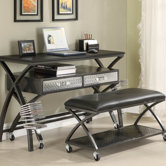 813 Series Work Station and813 Series Gaming Console with Two Seater Bench in Distressed Gun Metal Gray