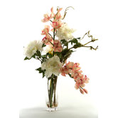 Cymbidium Orchids and Peonies in Glass Vase