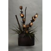 Lighted Raffia and Mixed Grasses in Oval Planter
