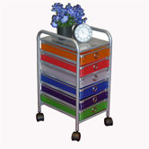 6 Drawer Multi-Colored Rolling Storage Tower