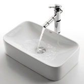 Ceramic 5" x 11.5" Rectangular Sink in White with Bamboo Single Lever Faucet