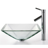 Square Clear Aquamarine Glass Sink and Sheven Faucet