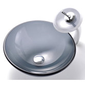 Frosted Black Glass Vessel Sink and Waterfall Faucet