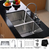 Undermount  33" Double Bowl 70/30 Kitchen Sink with Kitchen Faucet