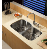 32 inch Undermount Double Bowl Stainless Steel Kitchen Sink with Kitchen Faucet and Soap Dispenser
