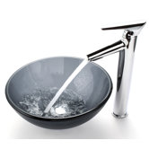 Frosted Glass 14" Vessel Sink and Decus Bathroom Faucet in Chrome