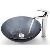 Frosted Glass Vessel Sink and Visio Bathroom Faucet in Chrome