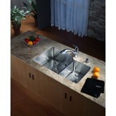 32" Undermount 70/30 Kitchen Sink with 11" Faucet and Soap Dispenser in Chrome