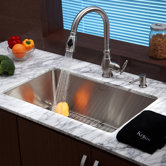 Stainless Steel Undermount 30" Single Bowl Kitchen Sink with Kitchen Faucet and Soap Dispenser