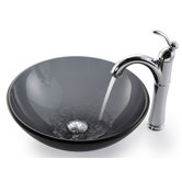Frosted Black Glass Vessel Sink and Rivera Faucet