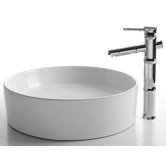 Ceramic 4.7" x 17.7" Round Sink in White with Bamboo Single Lever Faucet