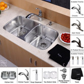 32" Undermount 50/50 Double Bowl Kitchen Sink with 11" Faucet and Soap Dispenser