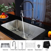 30" x 18" Undermount Kitchen Sink with Faucet and Soap Dispenser