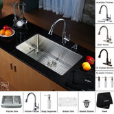 30" Undermount Single Bowl Kitchen Sink with 14.9" Faucet and Soap Dispenser in Chrome