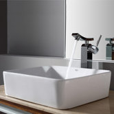 Combo Rectangular Ceramic Sink and Single Hole Faucet with Single Hande