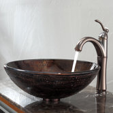 Copper Illusion Glass Vessel Sink and Riviera Faucet