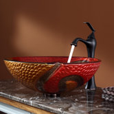 Copper Snake Glass Vessel Sink and Ventus Faucet