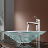 Clear Alexandrite Glass Vessel Sink and Virtus Faucet