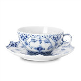 Blue Fluted Full Lace 7.5 oz. Teacup and Saucer