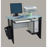 Glass Top Computer Desk with Side Rack and CPU Holder