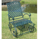 Iron Patio Diamond Lattice Rocking Chair in Dark Green