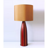 Striped Val Table Lamp in Raku with Gold Silk Shade