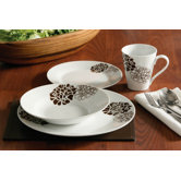 16 Piece Chocolate Flower Dinner Set Porcelain