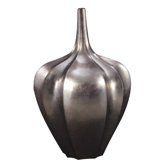 24" Tall Wood Vase with Pewter Finish and Bronze Highlights