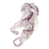 Pom Pom Solid Scarf in Cream / Lavender