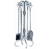 4 Piece Heart Handle Pewter Fire Tool Set
