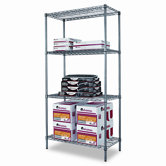 Industrial Wire Shelving Starter Kit, Four Shelves, 36w x 18d x 72h, Black