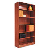 Radius Corner Bookcase, Finished Back, Wood Veneer, 6-Shelf, 36x12x72, Med. Oak