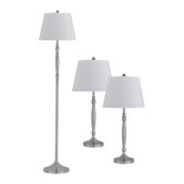 Three Piece Lamp Set in Brushed Steel