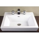 Square Tapered Ceramic Semi Recessed Vessel Sink in White