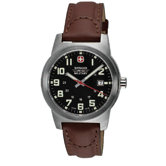 Classic Field Watch with Black Dial and Brown Leather Strap